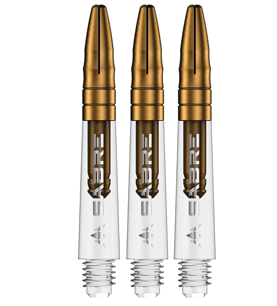 MISSION SABRE SHAFTS - POLYCARBONATE DART STEMS - CLEAR - GOLD TOP SHORT