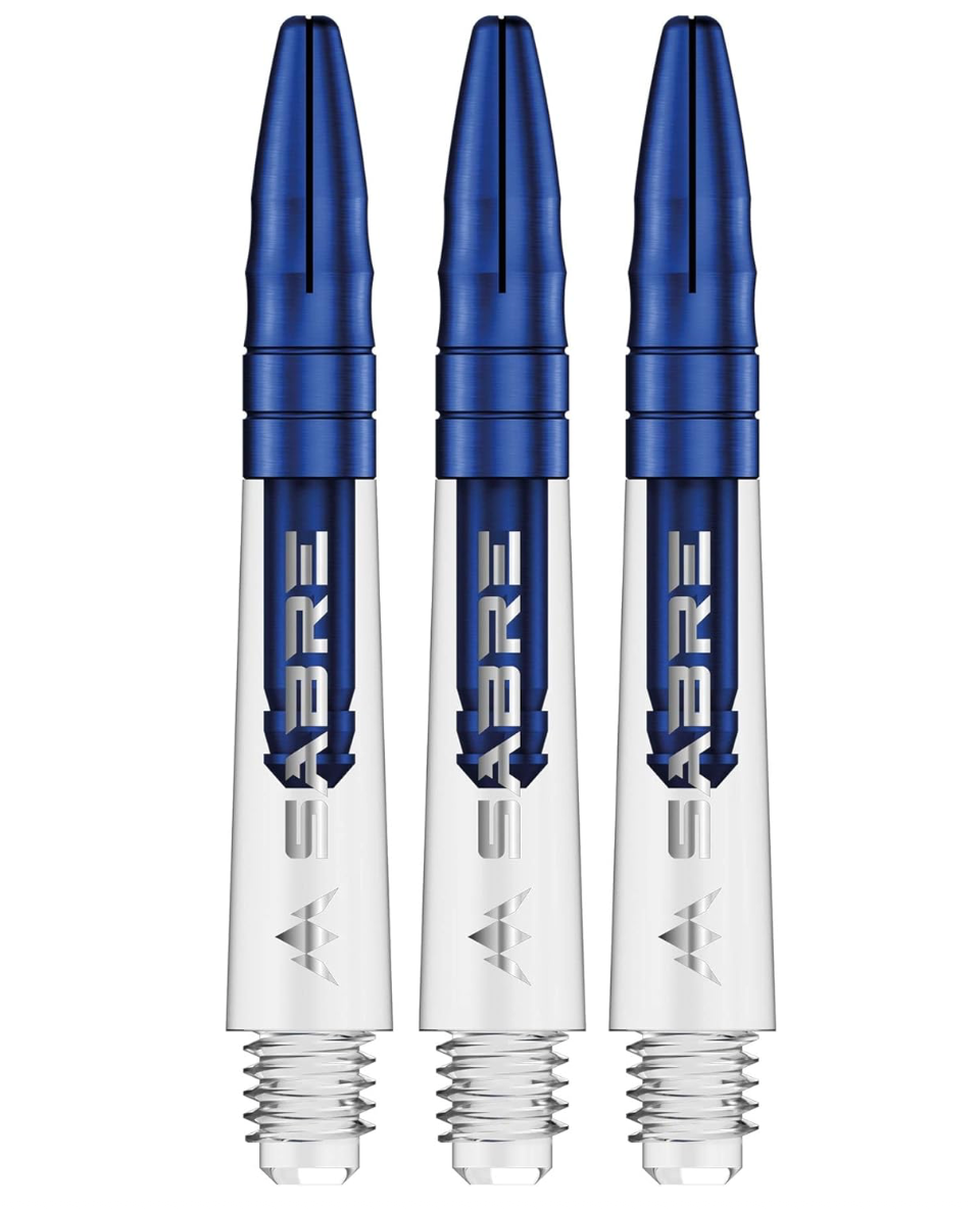 MISSION SABRE SHAFTS - POLYCARBONATE DART STEMS - CLEAR - BLUE TOP SHORT