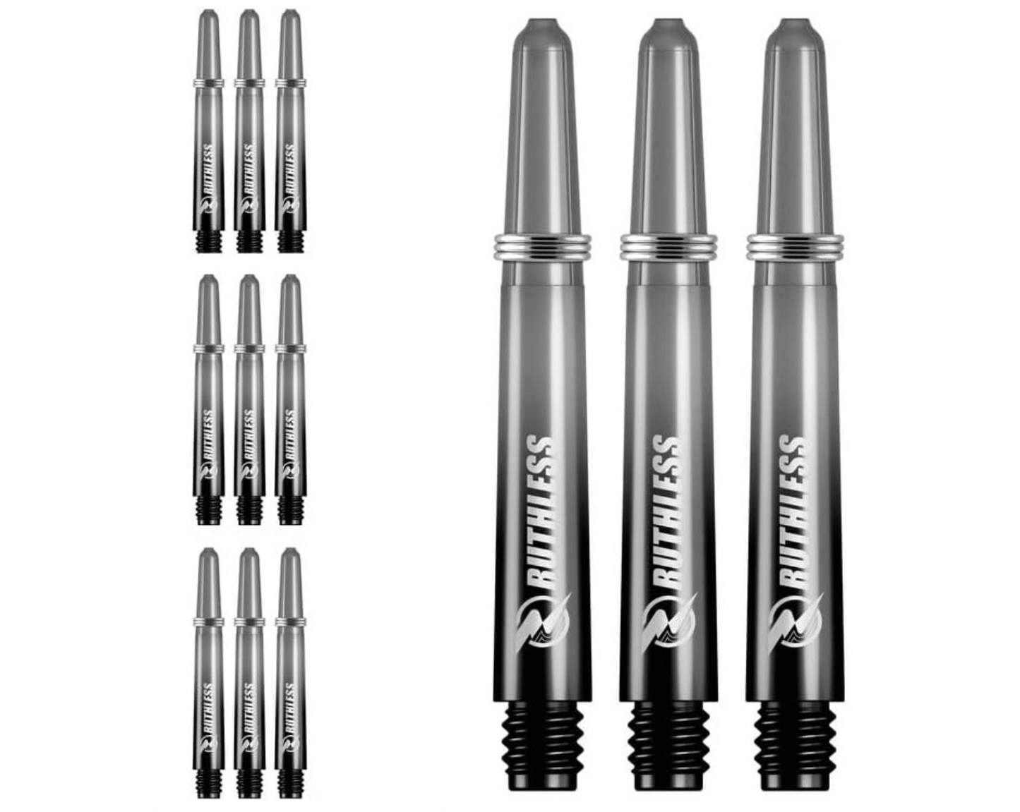 RUTHLESS DEFLECTAGRIP PLUS DART SHAFTS - POLYCARBONATE STEMS WITH SPRINGS - SMOKEY