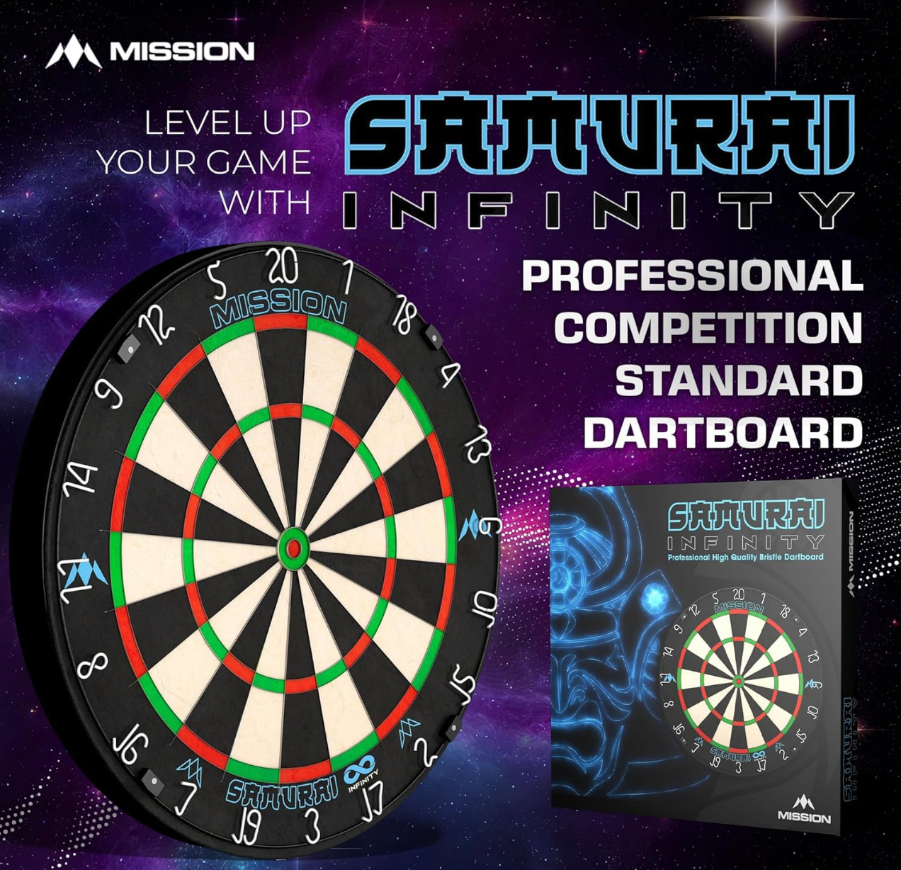 MISSION SAMURAI INFINITY DARTBOARD - PROFESSIONAL BOARD - BLACK RING