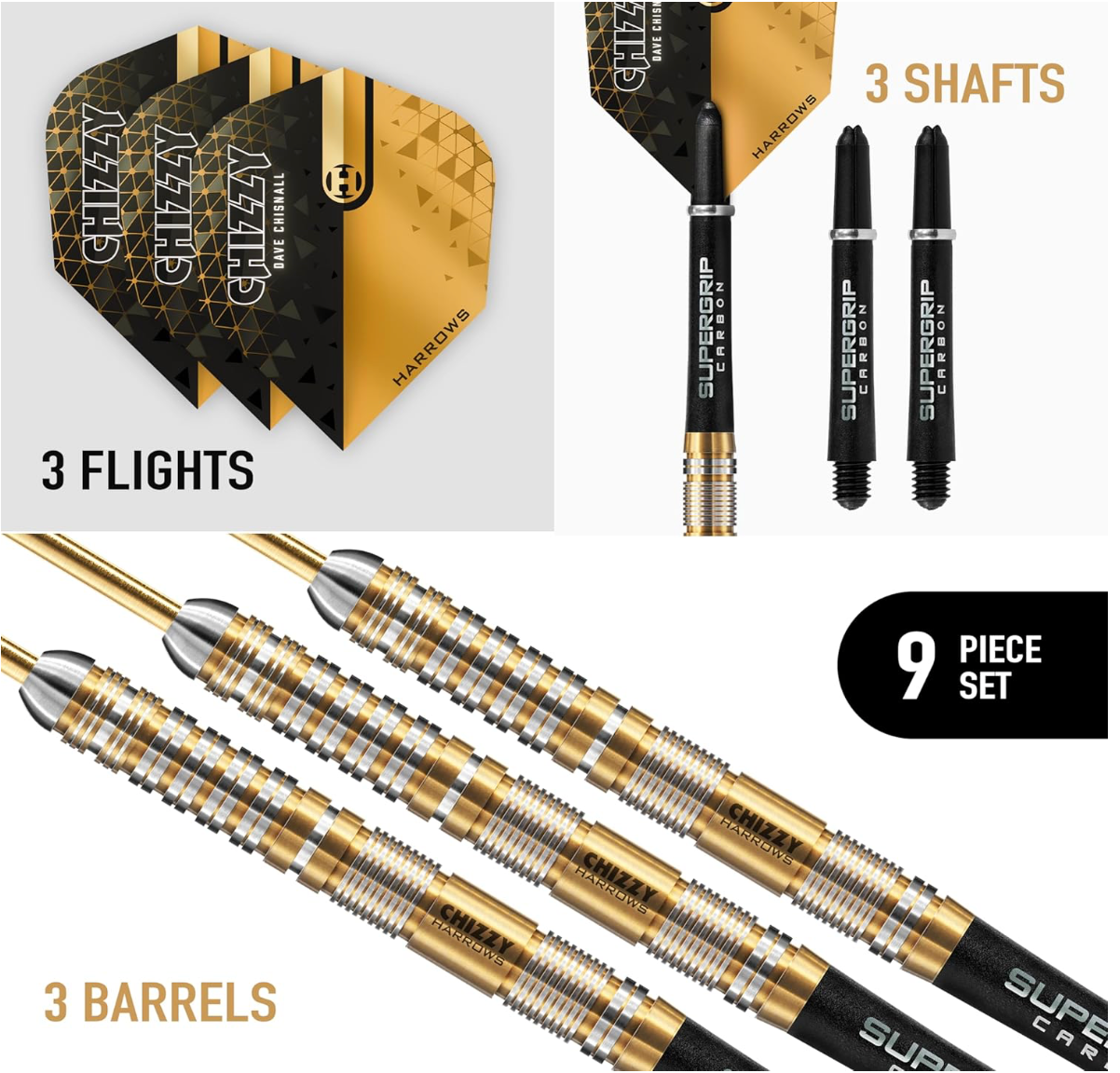 HARROWS CHIZZY V2 DARTS - STEEL TIP - 90% - DAVE CHISNALL - GOLD TITANIUM 25G