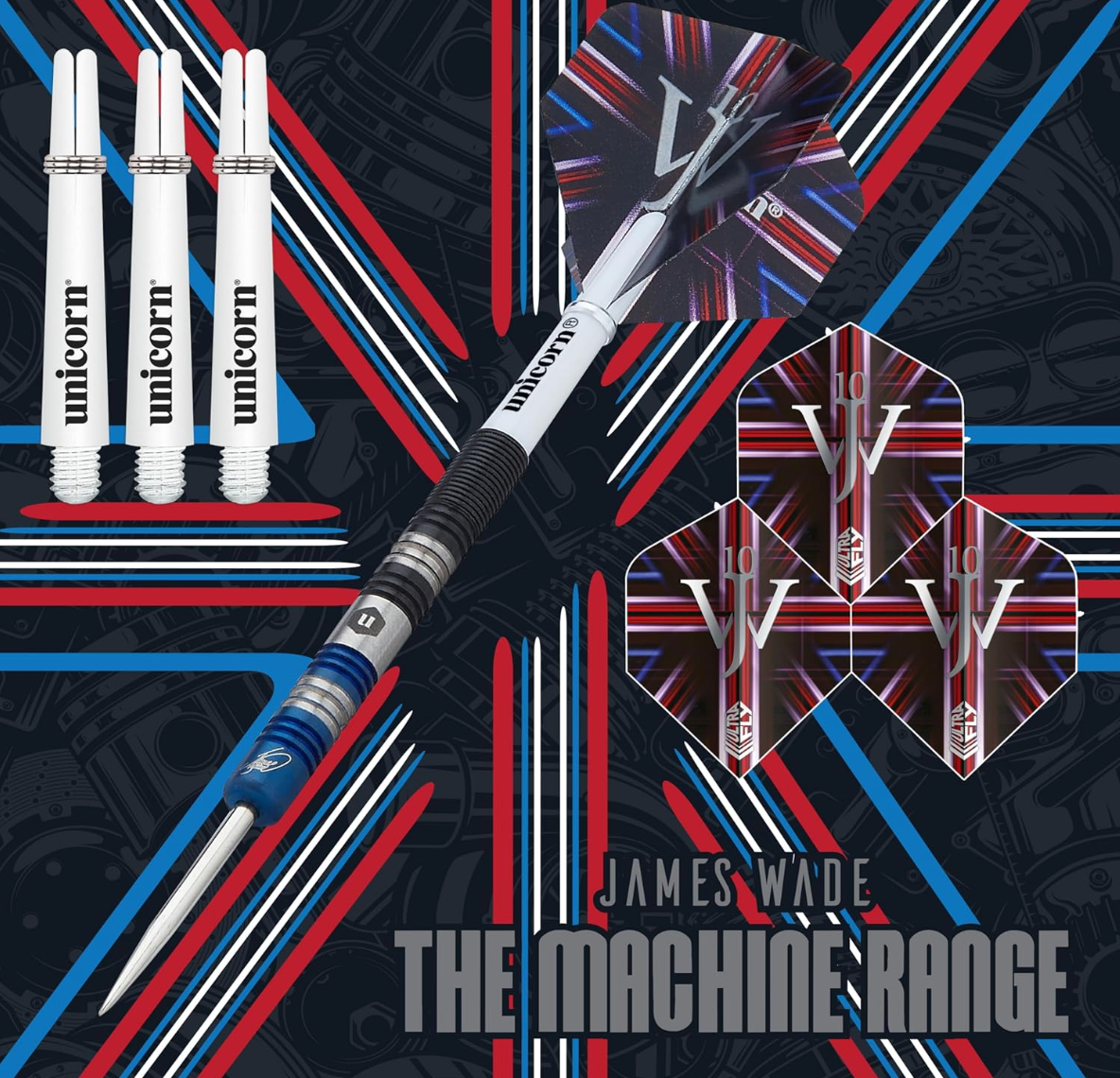 UNICORN JAMES WADE DARTS - STEEL TIP - THE MACHINE - TWO TONE - BLACK & BLUE 23G