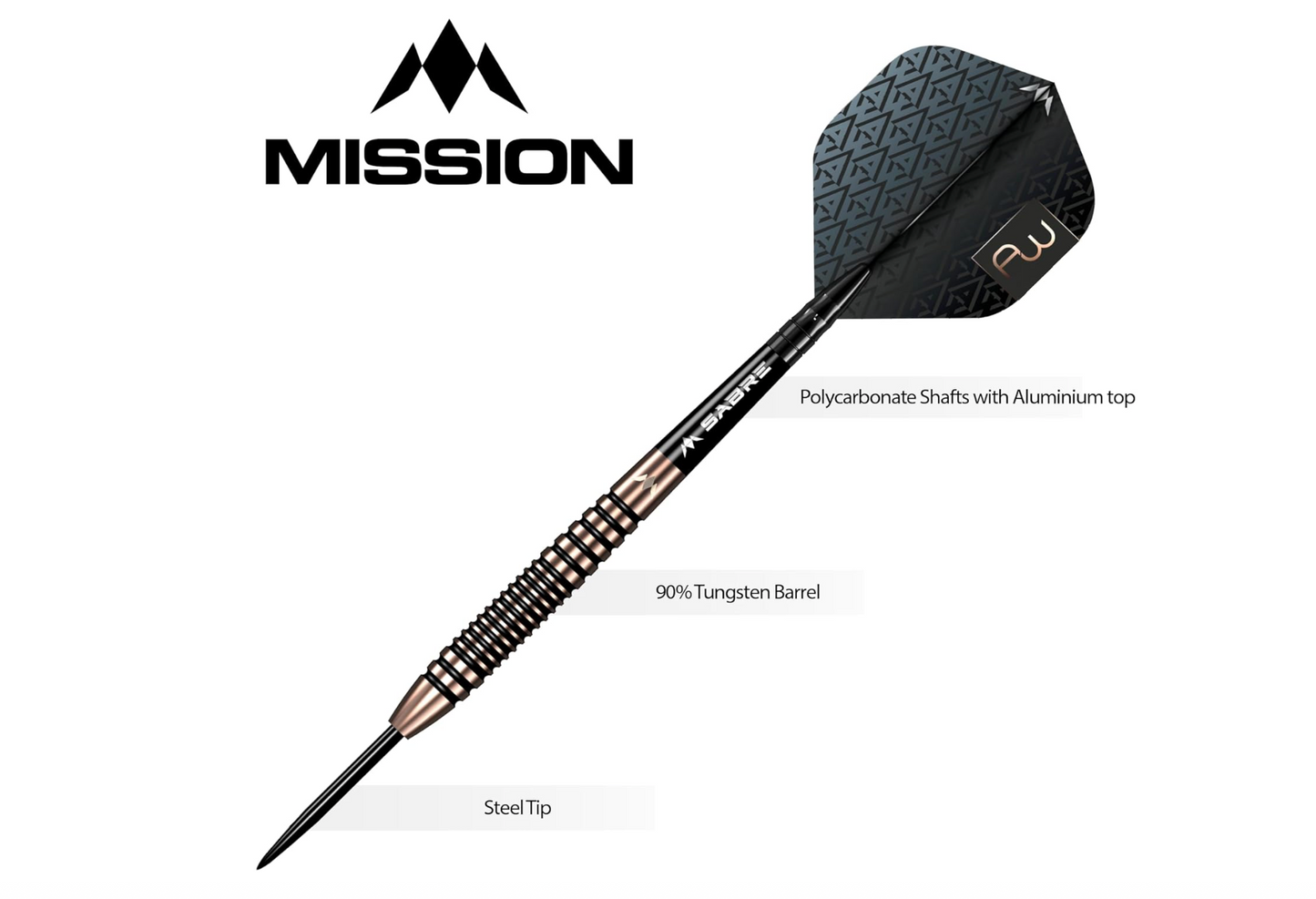 MISSION ADAM WARNER DARTS - STEEL TIP - 90% - BRONZE TITANIUM 26G