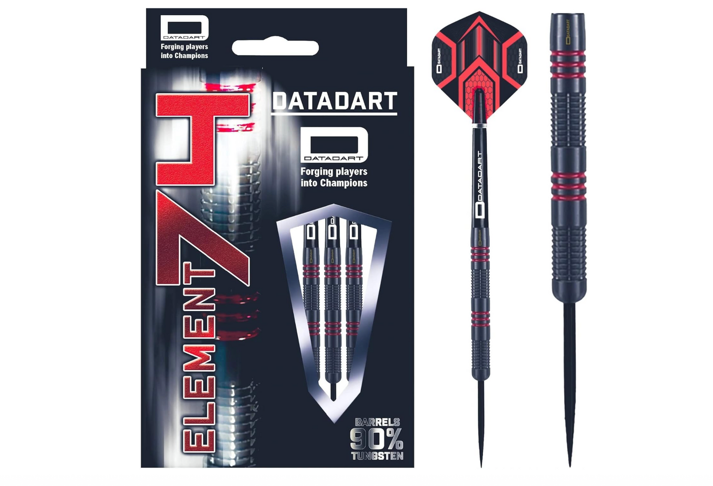DATADART ELEMENT 74 DARTS - STEEL TIP - BLACK TITANIUM - RED RINGS 26G