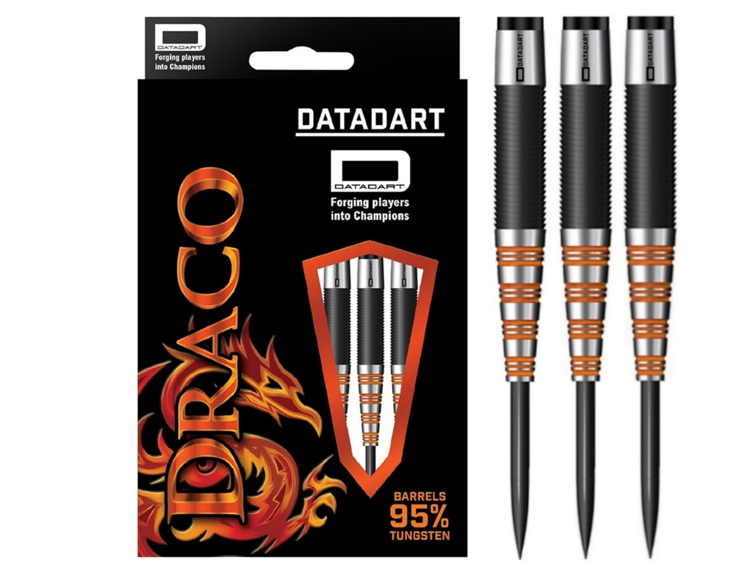DATADART DRACO DARTS - STEEL TIP - 95% - BLACK PVD - ORANGE 25G