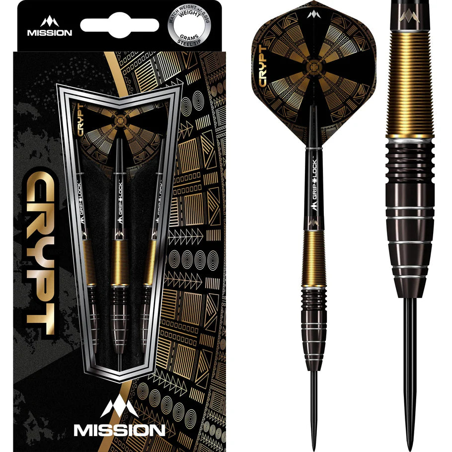 Mission Crypt Darts - Steel Tip - M1 - Black & Gold 24G