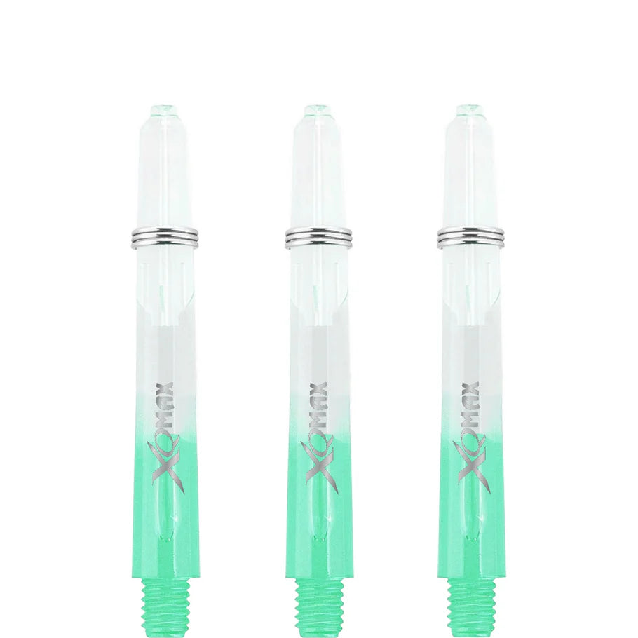 XQMax Gradient Polycarbonate Dart Shafts - with Logo - includes Springs - Transparent & Green Tweenie