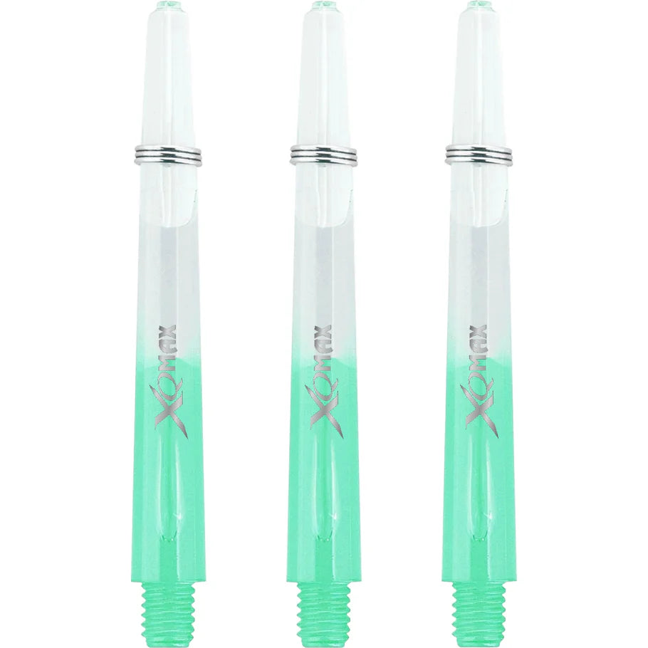 XQMax Gradient Polycarbonate Dart Shafts - with Logo - includes Springs - Transparent & Green Medium