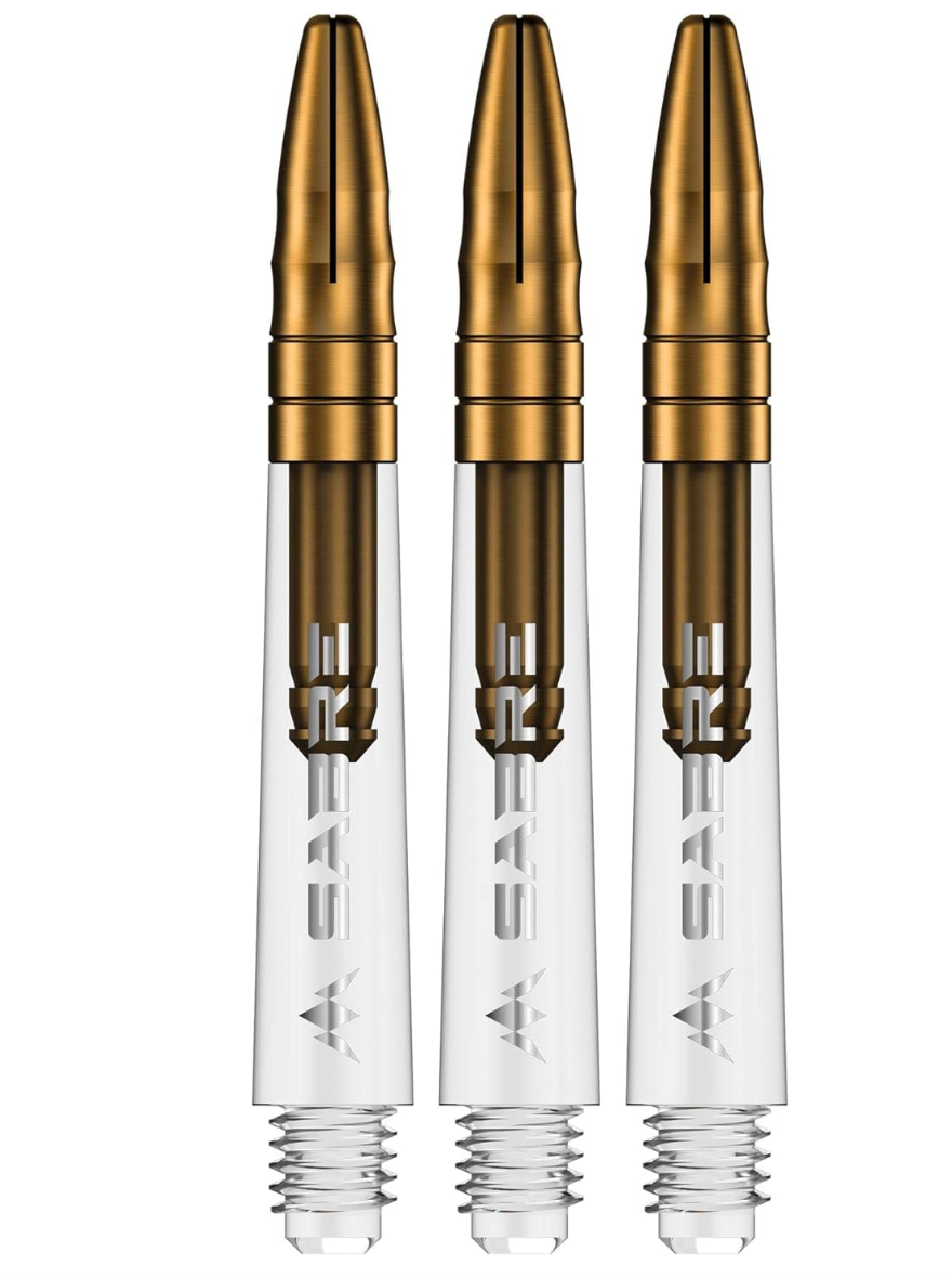 MISSION SABRE SHAFTS - POLYCARBONATE DART STEMS - CLEAR - GOLD TOP TWEENIE