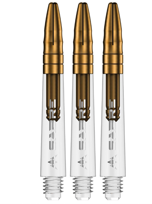 MISSION SABRE SHAFTS - POLYCARBONATE DART STEMS - CLEAR - GOLD TOP TWEENIE