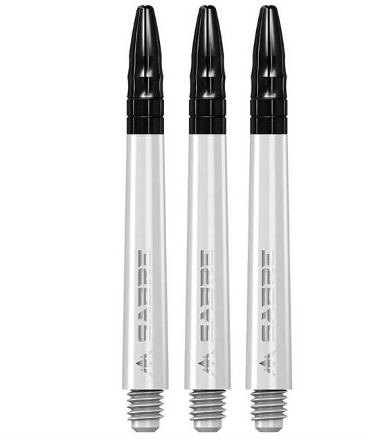 MISSION SABRE SHAFTS - POLYCARBONATE DART STEMS - WHITE - BLACK TOP