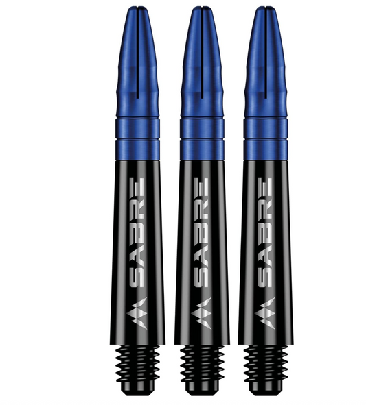 MISSION SABRE SHAFTS - POLYCARBONATE DART STEMS - BLACK - BLUE TOP SHORT