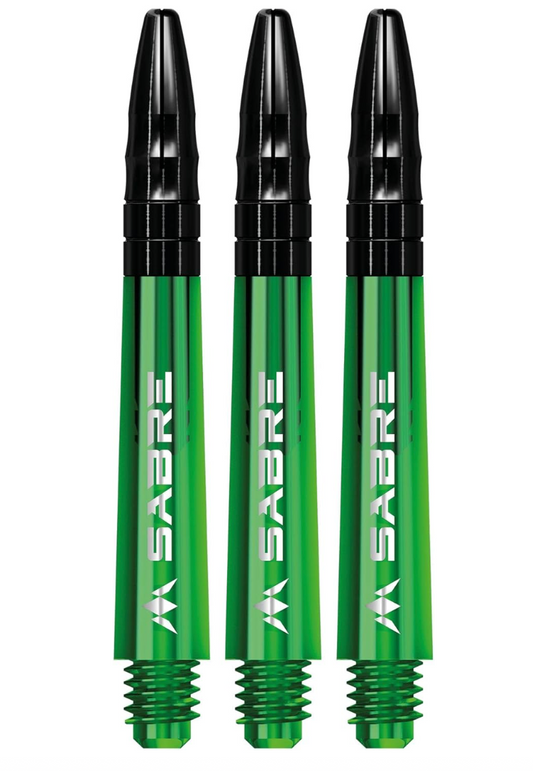 MISSION SABRE SHAFTS - POLYCARBONATE DART STEMS - GREEN - BLACK TOP TWEENIE