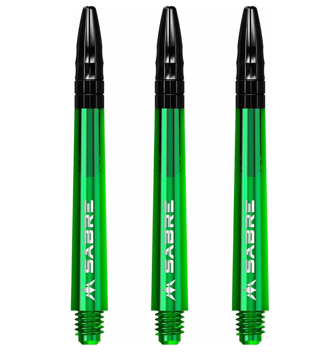 MISSION SABRE SHAFTS - POLYCARBONATE DART STEMS - GREEN - BLACK TOP MEDIUM