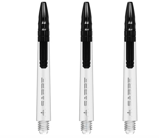 MISSION SABRE SHAFTS - POLYCARBONATE DART STEMS - CLEAR - BLACK TOP MEDIUM