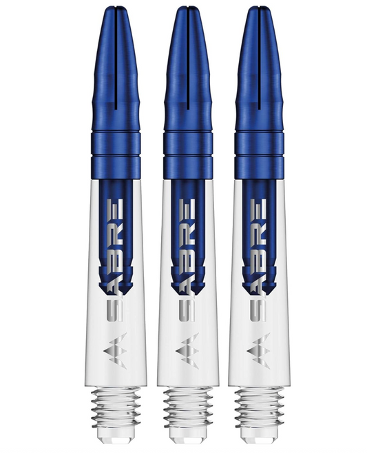 MISSION SABRE SHAFTS - POLYCARBONATE DART STEMS - CLEAR - BLUE TOP SHORT