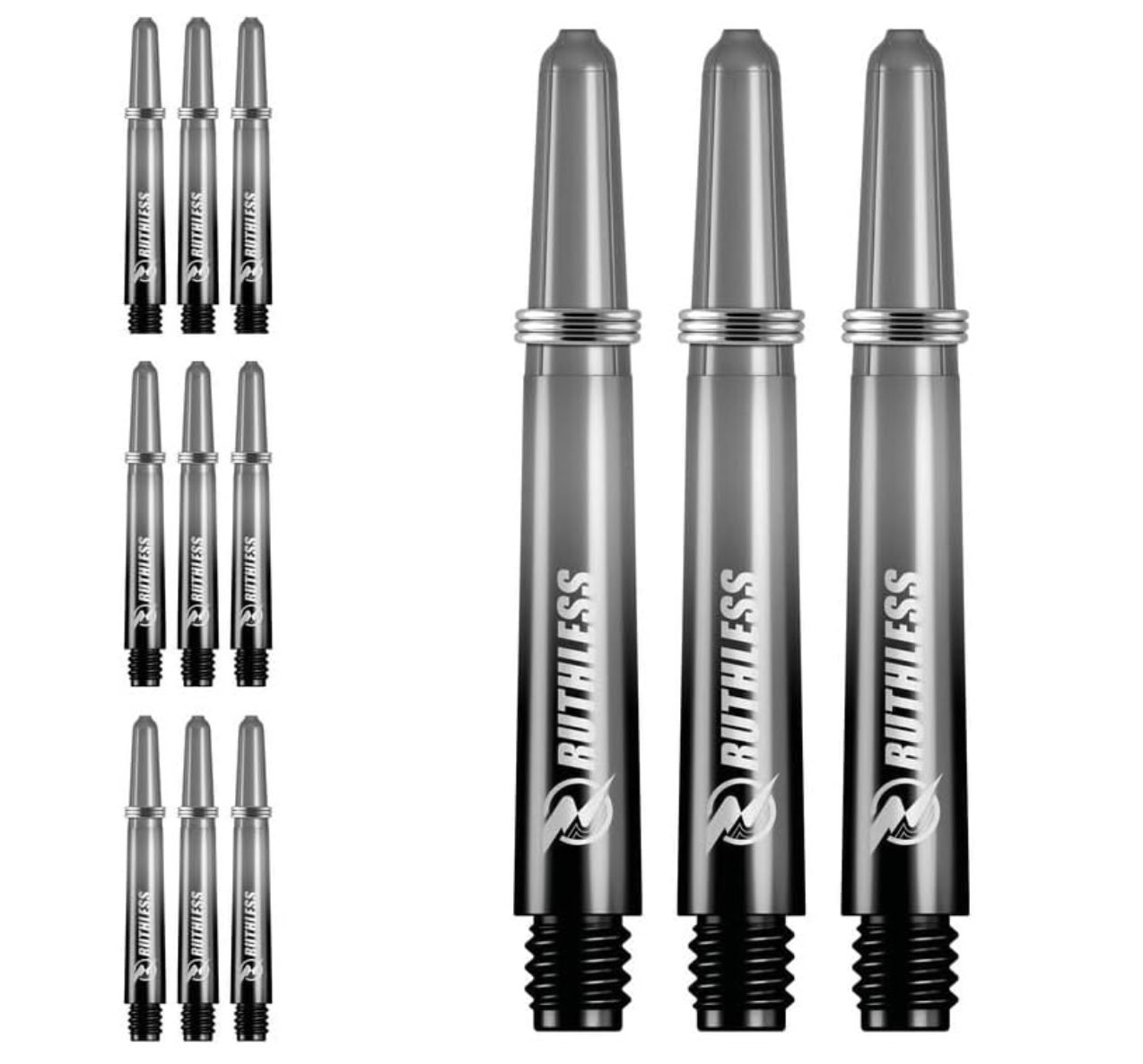RUTHLESS DEFLECTAGRIP PLUS DART SHAFTS - POLYCARBONATE STEMS WITH SPRINGS - SMOKEY MEDIUM