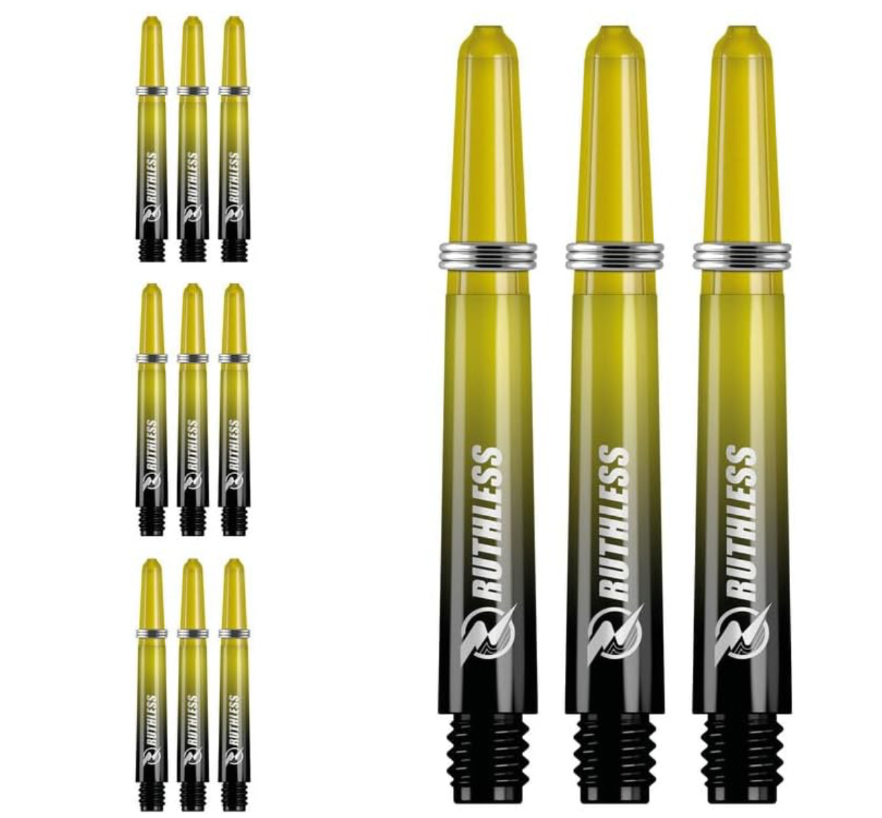 RUTHLESS DEFLECTAGRIP PLUS DART SHAFTS - POLYCARBONATE STEMS WITH SPRINGS - YELLOW SHORT