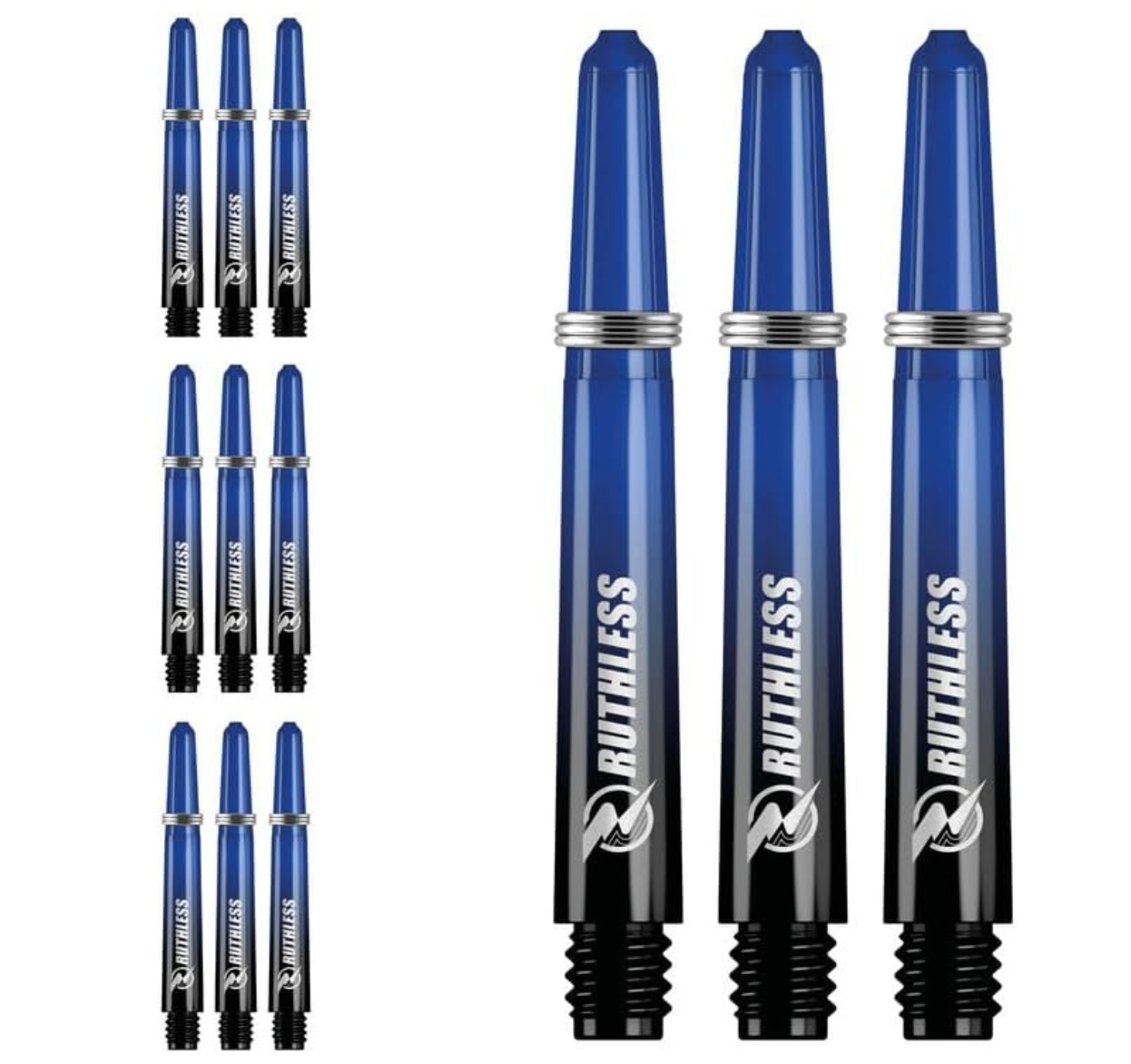RUTHLESS DEFLECTAGRIP PLUS DART SHAFTS - POLYCARBONATE STEMS WITH SPRINGS - BLUE MEDIUM