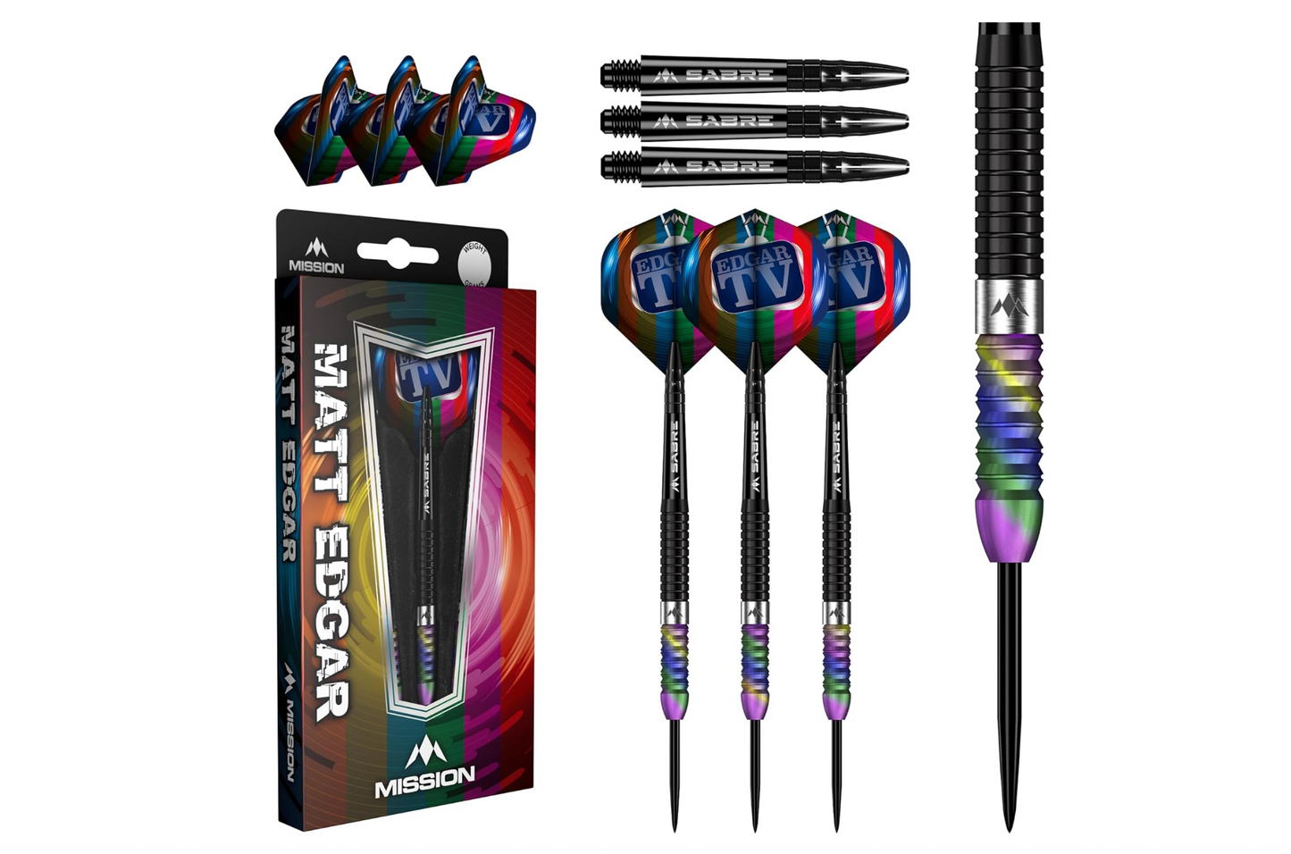 MISSION MATTHEW EDGAR DARTS - STEEL TIP - 90% TUNGSTEN - BLACK & CORAL PVD 25G