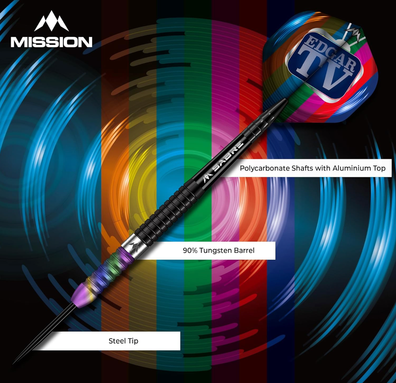 MISSION MATTHEW EDGAR DARTS - STEEL TIP - 90% TUNGSTEN - BLACK & CORAL PVD 25G