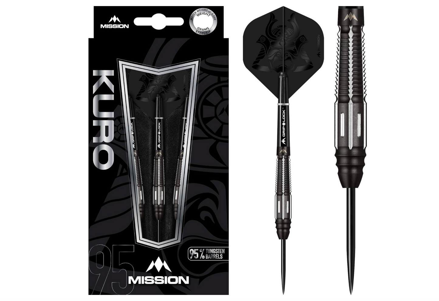 MISSION KURO DARTS - STEEL TIP - BLACK - M4 - REAR TAPER 21G
